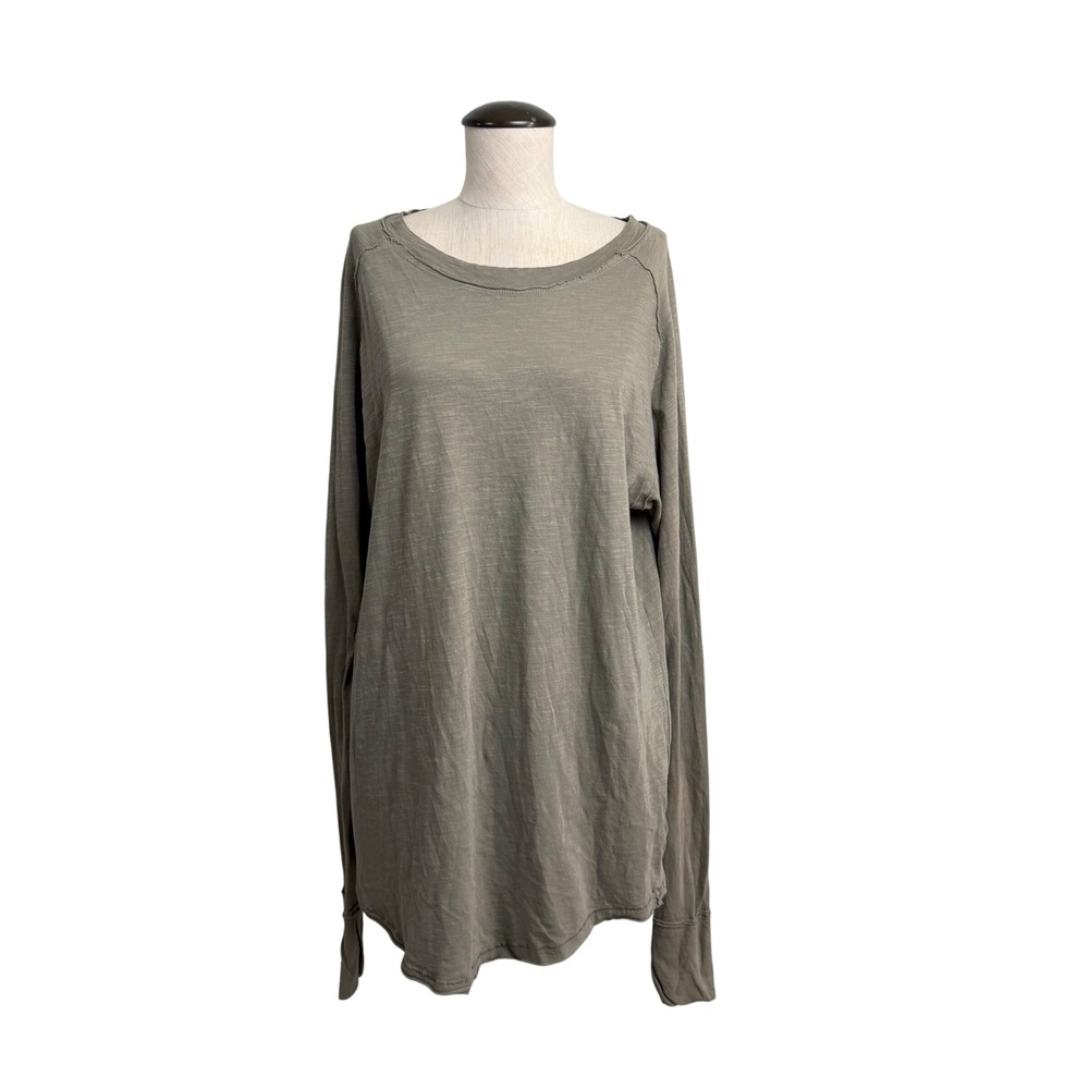 Free People We The Free Olive Green Slub Knit Long Sleeve Thumbhole Tee Small